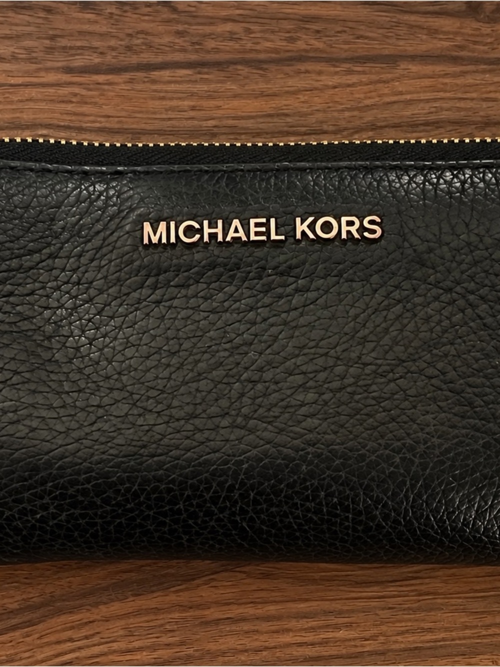 Michael Kors Black Pebbled Leather wallet with Gold Logo